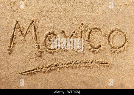 Mexiko Strand Hand geschriebene Wort Travel Concept Stockfoto