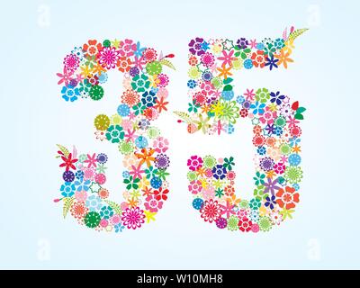 Vektor Bunte, mit Blumenmustern 35 Anzahl Design isoliert auf weißem Hintergrund. Florale Nummer 35 Vektor Schriftbild. Stock Vektor
