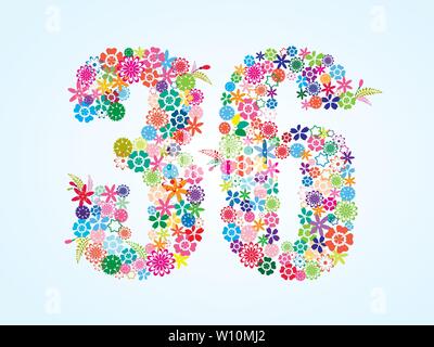 Vektor Bunte, mit Blumenmustern 36 Anzahl Design isoliert auf weißem Hintergrund. Blumen Anzahl 30 6 Vector Schriftbild. Stock Vektor