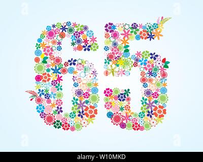 Vektor Bunte, mit Blumenmustern 65 Anzahl Design isoliert auf weißem Hintergrund. Blumen Anzahl 60 5 Vektor Schriftbild. Stock Vektor