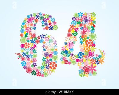 Vektor Bunte, mit Blumenmustern 64 Anzahl Design isoliert auf weißem Hintergrund. Blumen Anzahl 60 4 Vektor Schriftbild. Stock Vektor