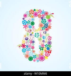 Vektor Bunte, mit Blumenmustern 8 Anzahl Design isoliert auf weißem Hintergrund. Florale Nummer Acht Vektor Schriftbild. Stock Vektor