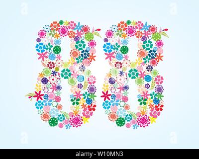 Vektor Bunte, mit Blumenmustern 88 Anzahl Design isoliert auf weißem Hintergrund. Blumen Anzahl Achtundachtzig Vektor Schriftbild. Stock Vektor