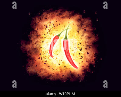 Explosive Hot Chili, red hot und in Brand red Chili essen. Stockfoto
