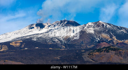 Silvestri Krater und Ätna Vulkan Mount mit Schnee, Insel Sizilien, Catania, Italien (Toscana, Italia) Europa Stockfoto