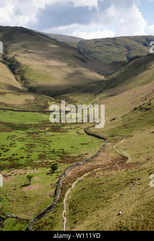 Mit Blick auf Rannerdale Valley und Rowantree Beck von Rannerdale Knotts, Lake District National Park, Cumbria, England, Großbritannien Stockfoto