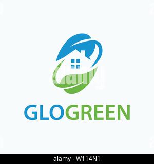 Blatt mit Haus Logo Design Template Stock Vektor