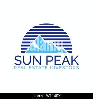 Hohe Gipfel logo Vorlage. Vector mountain Logo Illustration mit Sun Kreis. Stock Vektor