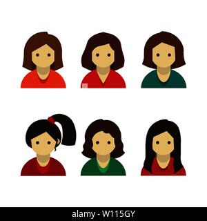 Set aus bunten weibliche Gesichter Icons im flachen Stil Stock Vektor