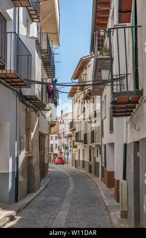 Carrer Del Mestre Carbo, Straße in Morella, Maestrat Region, Provinz Castellón, Valencia, Spanien Stockfoto