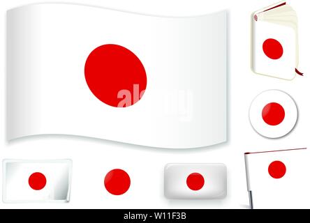 Japan. Japanische Nationalflagge. Vector Illustration. 3 Schichten. Schatten, Flagge, Licht und Schatten. Sammlung von 220 Welt Flaggen. Präzise Farben. Einfache Änderungen. Stock Vektor