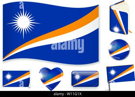 Marshall Inseln Nationalflagge. Vector Illustration. 3 Schichten. Schatten, Flagge, Licht und Schatten. Sammlung von 220 Welt Flaggen. Präzise Farben. Einfache Änderungen. Stock Vektor