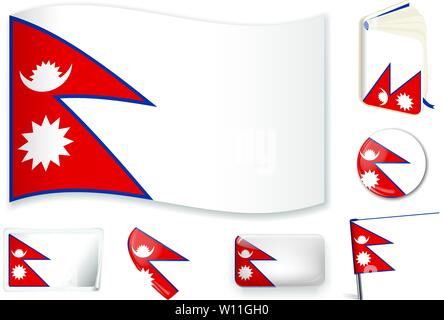 Nepal. Nepali Nationalflagge. Vector Illustration. 3 Schichten. Schatten, Flagge, Licht und Schatten. Sammlung von 220 Welt Flaggen. Präzise Farben. Einfache Änderungen. Stock Vektor