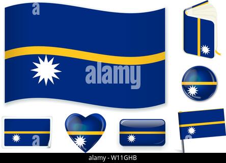 Nauru Nationalflagge. Vector Illustration. 3 Schichten. Schatten, Flagge, Licht und Schatten. Sammlung von 220 Welt Flaggen. Präzise Farben. Einfache Änderungen. Stock Vektor