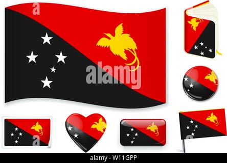 Papua Neuguinea Nationalflagge. Vector Illustration. 3 Schichten. Schatten, Flagge, Licht und Schatten. Sammlung von 220 Welt Flaggen. Präzise Farben. Einfache Änderungen. Stock Vektor