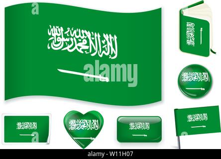 Saudi Arabien. Saudi-arabischen nationalen Flagge. Vector Illustration. 3 Schichten. Schatten, Flagge, Licht und Schatten. Sammlung von 220 Welt Flaggen. Präzise Farben. Einfache Änderungen. Stock Vektor