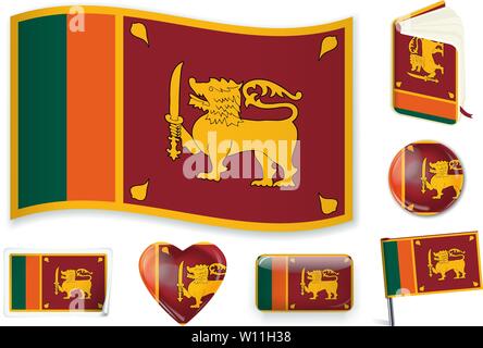 Sri Lanka Nationalflagge. Vector Illustration. 3 Schichten. Schatten, Flagge, Licht und Schatten. Sammlung von 220 Welt Flaggen. Präzise Farben. Einfache Änderungen. Stock Vektor