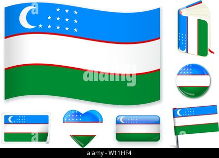 Usbekistan nationale Flagge. Vector Illustration. 3 Schichten. Schatten, Flagge, Licht und Schatten. Sammlung von 220 Welt Flaggen. Präzise Farben. Einfache Änderungen. Stock Vektor