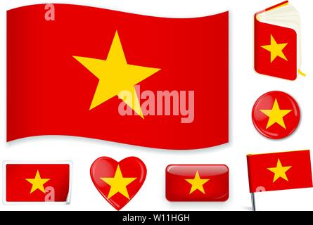 Vietnam. Vietnamesische Nationalflagge. Vector Illustration. 3 Schichten. Schatten, Flagge, Licht und Schatten. Sammlung von 220 Welt Flaggen. Präzise Farben. Einfache Änderungen. Stock Vektor