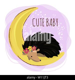 Süße IGEL Nacht Cartoon Frühlingswald Baby Tier Vector Abbildung für Print Fabric und Dekoration Stock Vektor