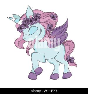 Einhorn Märchen romantische Cute Cartoon Tier Grafik für Print Fabric und Dekoration Stock Vektor