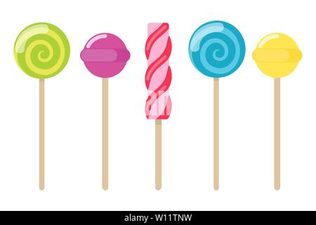 Sammlung von Lutscher mit verschiedenen Designs. Candy Typen. Einfachen Vektor illustration Stock Vektor
