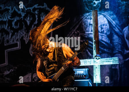 Kopenhagen, Dänemark - Juni 22., 2019. Die Österreichische Death Metal Band Belphegor führt ein Live Konzert während der dänischen Heavy Metal Festival Copenhell 2019 in Kopenhagen. (Foto: Gonzales Foto - Peter Troest). Stockfoto