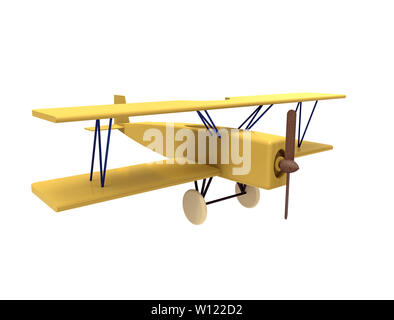 Flugzeug, buntes Holzspielzeug, 3D-Rendering, auf weißem Hintergrund Stockfoto