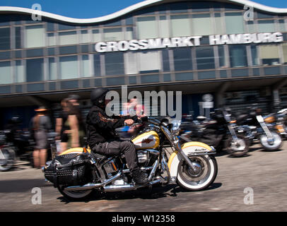 Hamburg, Deutschland. 29 Juni, 2019. Ein Motorrad von dem Hersteller Harley Davidson Fahrten während der Harley Days 2019 Auf dem Gelände am Großhandelsmarkt. Credit: Daniel Bockwoldt/dpa/Alamy leben Nachrichten Stockfoto