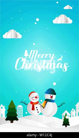 Frohe Weihnachten und guten Rutsch ins Neue Jahr mit Schnee mann Hintergrund Stock Vektor