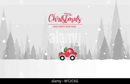 Abbildung: Papier Kunst Santa Claus ist reiten Rot Classic Pickup Truck Stock Vektor