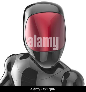 Schwarz Roboter Cyborg high tech bot Android futuristische cyberspace Charakter künstlicher Begriff Rot glänzende Gesicht metallic. 3D-Render isoliert auf weißem Hinterg Stockfoto