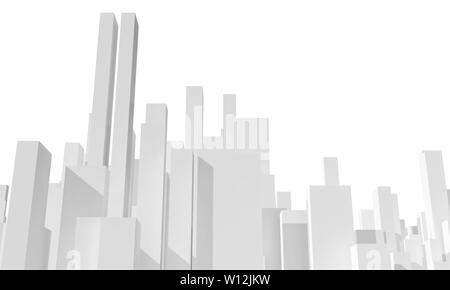 Abstrakte White City Skyline auf weißem Hintergrund. Digitale Modell mit primitiven Wolkenkratzer, 3D-Rendering illustration Stockfoto