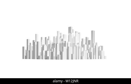 Abstrakte Stadt Block isoliert auf Weiss. Digitale Modell mit geometrischen weißen Wolkenkratzern, 3D Rendering illustration Stockfoto