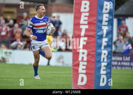 Wakefield, Großbritannien, 28. 6. 2019. 28. Juni 2019. Mobile Rakete Stadion, Wakefield, England; Rugby League Betfred Super League, Wakefield Trinity vs Huddersfield Riesen; Jacob Miller Dean Williams/RugbyPixUK Stockfoto