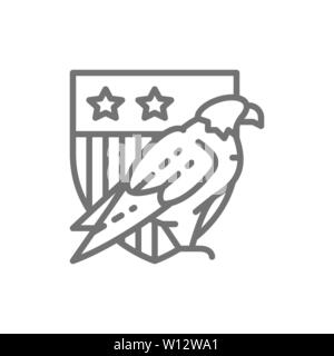 Adler mit USA Schild, Wappen von Amerika Linie Symbol. Stock Vektor