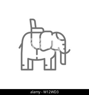 Indischer Elefant mit Sattel Symbol Leitung. Stock Vektor