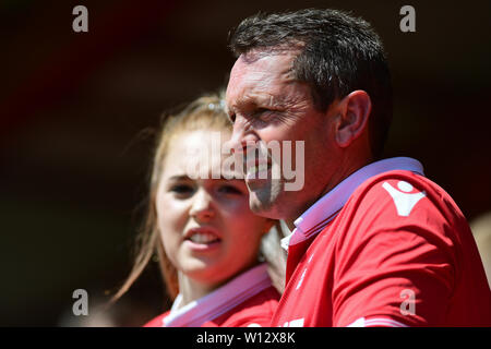 Wald Unterstützer während der Vorsaison Freundschaftsspiel zwischen Alfreton Town und Nottingham Forest am North Street, Sutton-in-Ashfield am Samstag, den 29. Juni 2019. Stockfoto