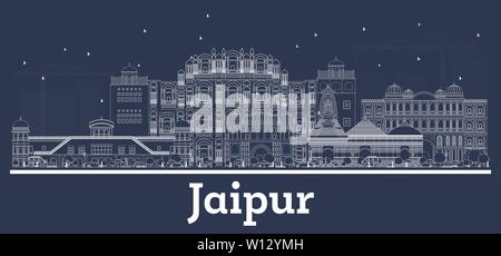 Umrisse Jaipur Indien Skyline der Stadt mit weißen Gebäuden. Vector Illustration. Business Travel und Tourismus Konzept mit historischer Architektur. Stock Vektor