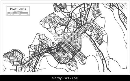 Port Louis Mauritius Stadtplan iin Schwarz und Weiß. Übersichtskarte. Vector Illustration. Stock Vektor