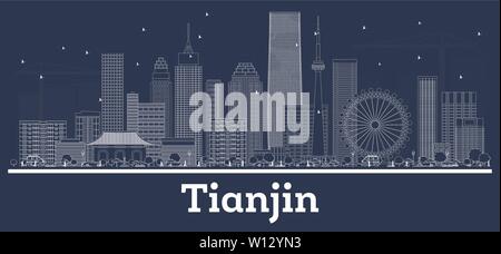 Umrisse Tianjin China City Skyline mit weißen Gebäuden. Vector Illustration. Business Travel und Tourismus Konzept mit moderner Architektur. Stock Vektor