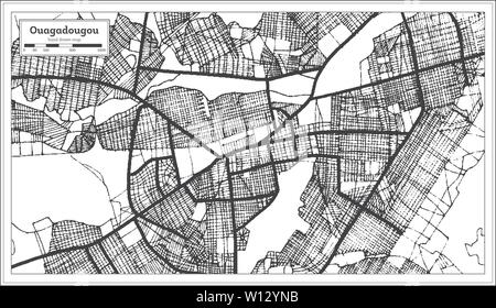 Ouagadougou Burkina Faso Stadtplan iin Schwarz und Weiß. Übersichtskarte. Vector Illustration. Stock Vektor