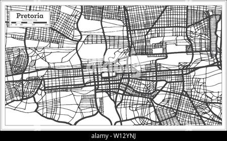 Pretoria Südafrika Stadtplan iin Schwarz und Weiß. Übersichtskarte. Vector Illustration. Stock Vektor