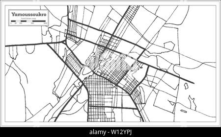 Yamoussoukro Elfenbeinküste Stadtplan iin Schwarz und Weiß. Übersichtskarte. Vector Illustration. Stock Vektor