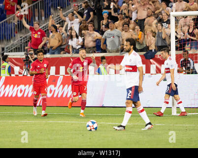 Harrison, der Vereinigten Staaten von Amerika. 28 Juni, 2019. Daniel Royer (77) der Red Bulls feiert zählenden Ziel während der regulären MLS Spiel gegen Chicago Fire auf Red Bull Arena Red Bulls gewann 3 - 1 Credit: Lev Radin/Pacific Press/Alamy leben Nachrichten Stockfoto