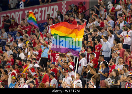 Harrison, der Vereinigten Staaten von Amerika. 28 Juni, 2019. Red Bulls Fans feiern Stolz während der regulären MLS Spiel gegen Chicago Fire auf Red Bull Arena Red Bulls gewann 3 - 1 Credit: Lev Radin/Pacific Press/Alamy leben Nachrichten Stockfoto