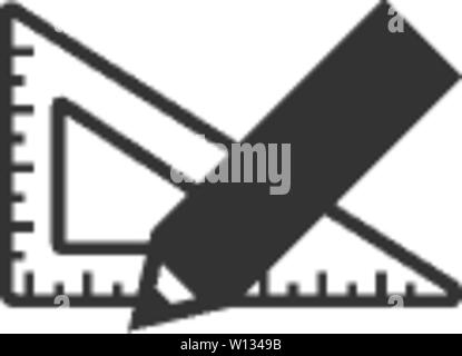 Bleistift und Lineal in einer Farbe. Bildung Geräte messen schreiben Zeichnung Stock Vektor