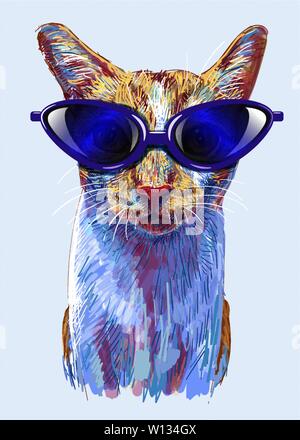 Ginger cat, Portrait von cute kitten Tragen von Brillen auf hellblauem Hintergrund isoliert, Vektor, Abbildung Stock Vektor