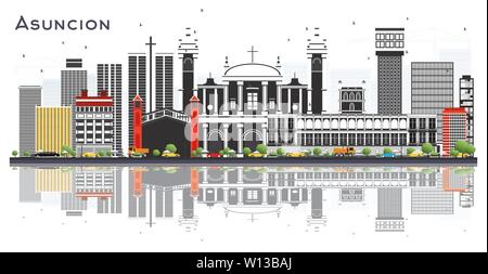 Asuncion Paraguay Skyline der Stadt mit Gebäuden und Reflexionen isoliert auf Weiss. Vector Illustration. Stock Vektor