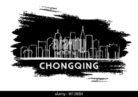 Chongqing China City Skyline Silhouette. Hand gezeichnete Skizze. Vector Illustration. Business Travel und Tourismus Konzept mit moderner Architektur. Stock Vektor